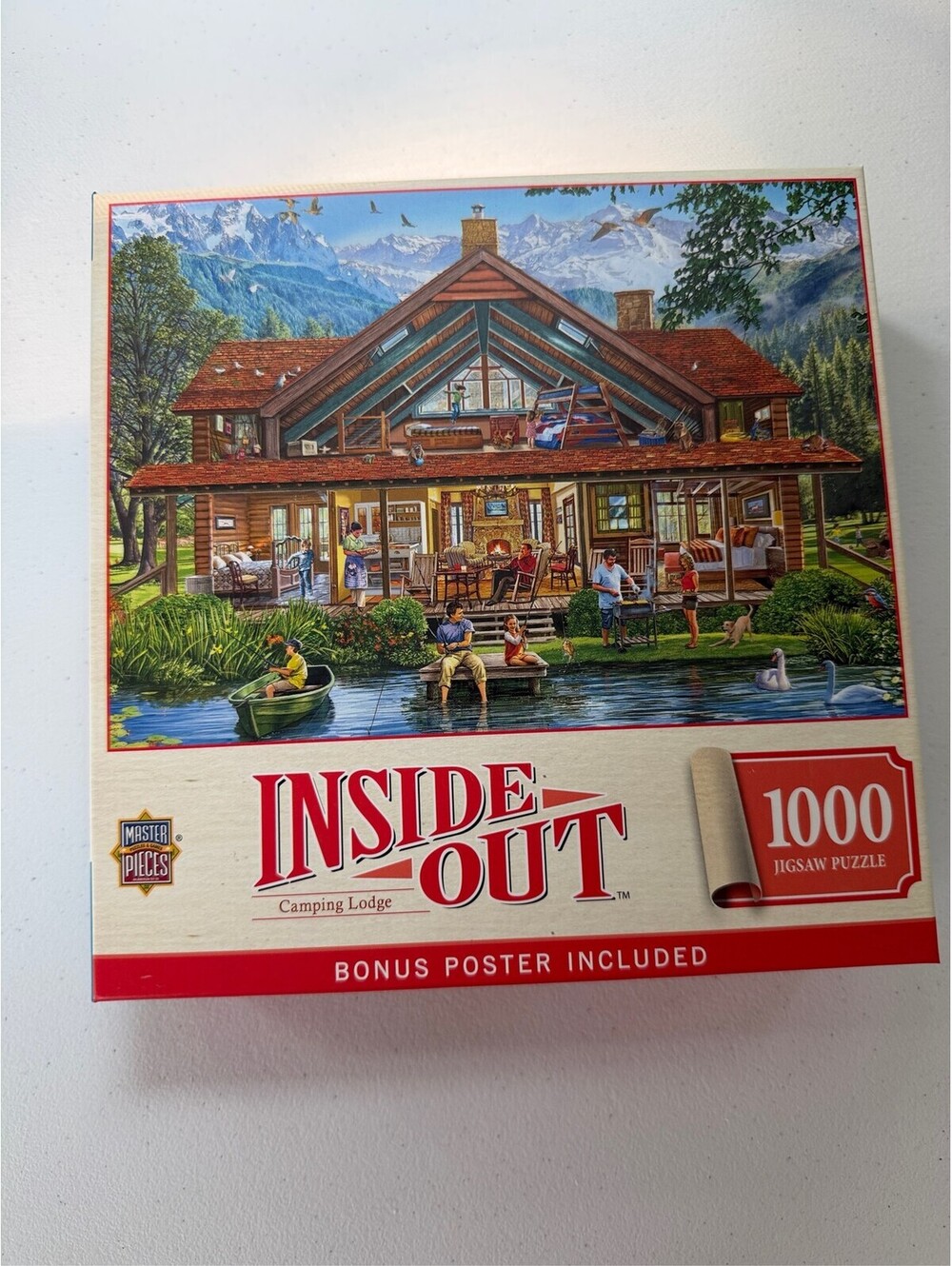 MasterPieces Inside Out Camping Lodge 1000 Piece Jigsaw Puzzle. Open but new